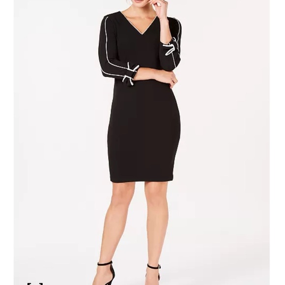 Calvin Klein Piped Bow-Sleeve Sheath Dress - Picture 1 of 13